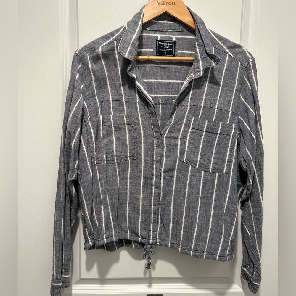 Abercrombie & Fitch Striped Long Sleeve Button Down Shirt Gray White XL